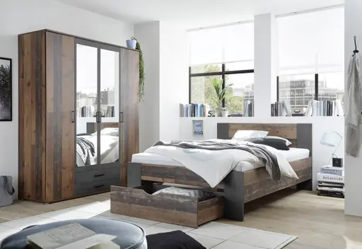 Bettgestell- Liegefläche ca. 140x200 cm, Vintage Dekor, Betonoptik