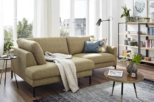 Ecksofa Oviedo - Ecke links mit 1,5-Sitzer, Stoff, Senfgelb