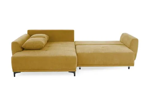 Ecksofa JACEK - 3-Sitzer, Ecke rechts inkl. Schlaffunktion mit Bettkasten, Stoff, Senfgelb