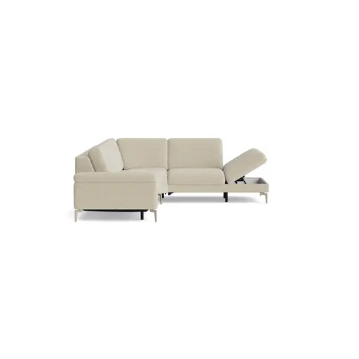 Ecksofa Aracena - 2,5-Sitzer mit Rundecke und Abschlussteil rechts inkl. Kopfstütze, Stoff, Natur