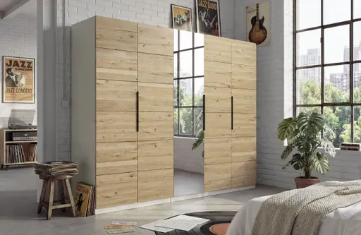 Drehtürenschrank- B ca. 250 cm, Kaschmir, Matt, Eiche, Massiv. Geölt