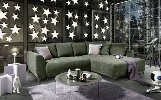 Ecksofa JACEK - 3-Sitzer, Ecke rechts inkl. Schlaffunktion mit Bettkasten, Stoff, Grün