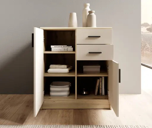 Kommode - B ca. 74 cm, Artisan Eiche Nachbildung, Kaschmir