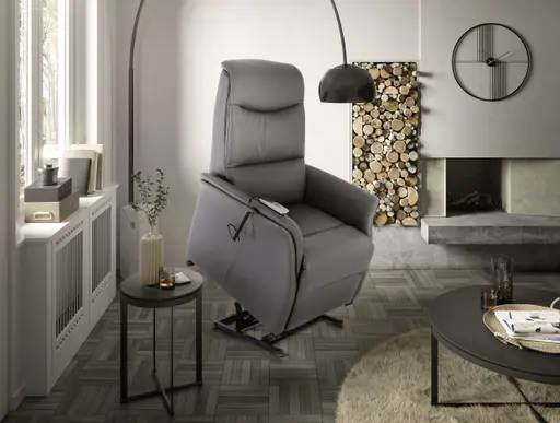 TV-Sessel MARIK - Aufstehhilfe, Relaxfunktion, Kopfteilverstellung, Leder, Dunkelgrau