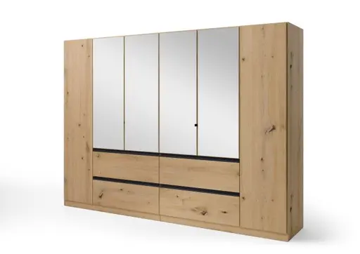 Drehtürenschrank RASA- B ca. 136 cm, Eiche Dekor, Spiegel