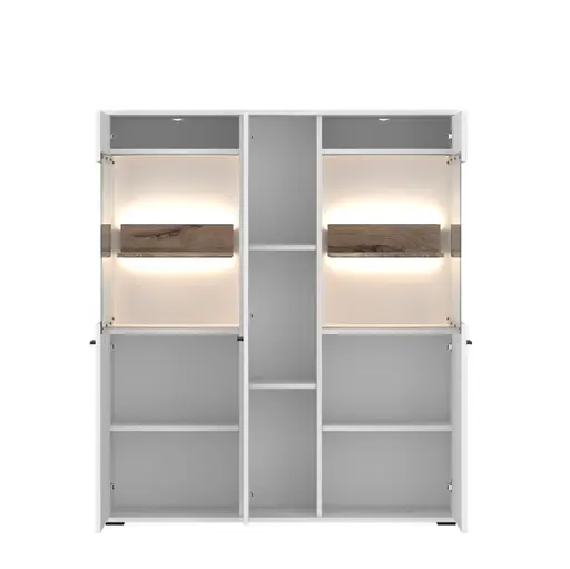 Highboard - mit Beleuchtung, B ca. 115 cm, Alpinweiß, Viking Eiche Nachbildung