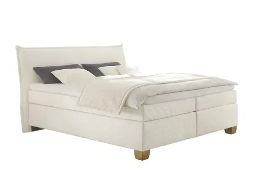  Boxspringbett HADAI- Liegefläche ca. 180x200 cm, Stoff, Creme, inkl. Topper