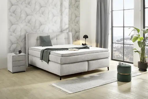 Boxspringbett- Liegefläche ca. 180x200 cm, Stoff, Graubeige