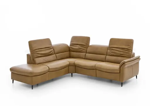 Ecksofa - Ecke links mit 2,5-Sitzer, Kopfteil verstellbar, Leder, Hellbraun