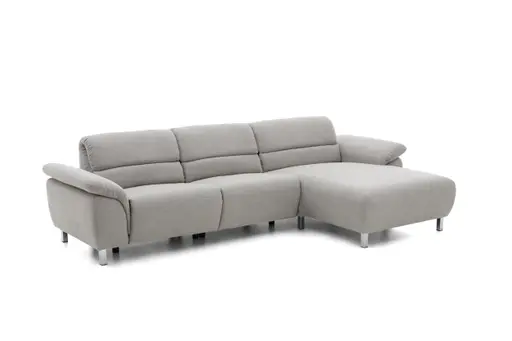 Polsterecke EM Sofia - 3-Sitzer mit Longchair rechts inkl. Kopfstütze verstellbar, Stoff, Silberfarben