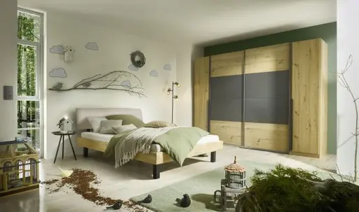 Schwebetürenschrank ROMAN- B ca. 180 cm, Eiche Dekor, Dunkelgrau