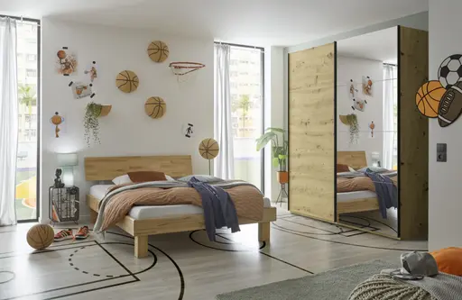 Schwebetürenschrank ROVERO- B ca. 181 cm,  Hellgrau, Spiegel