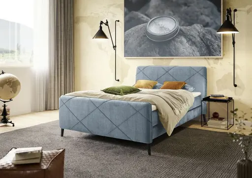 Boxspringbett JESSI- Liegefläche ca. 180x200 cm, Stoff, Hellblau