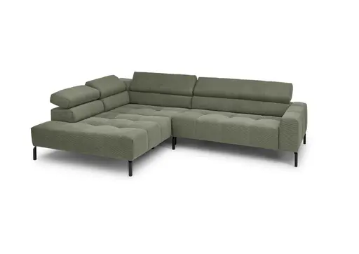 Ecksofa COLLEEN 2.0 - Ecke links mit 2-Sitzer, Kopfteil verstellbar, Feincord, Olive
