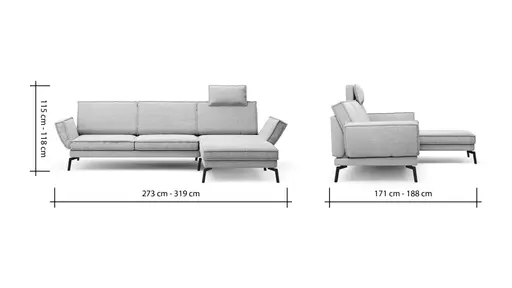 Ecksofa My - 2,5-Sitzer mit Longchair rechts, Stoff, Hellgrau