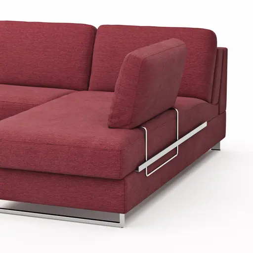 Ecksofa Nuoro - 2-Sitzer mit Longchair rechts inkl. Schlaffunktion und Bettkasten, Stoff, Rubin