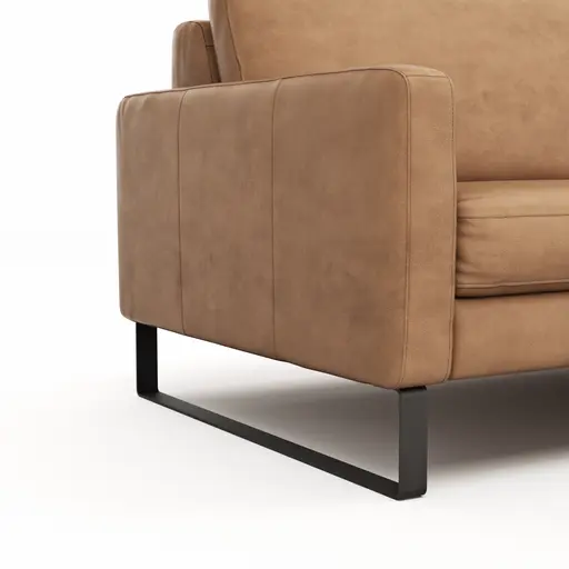 Sofa Enna - 3,5-Sitzer, Armlehne A, Leder, Cognac, Kufe, Schwarz