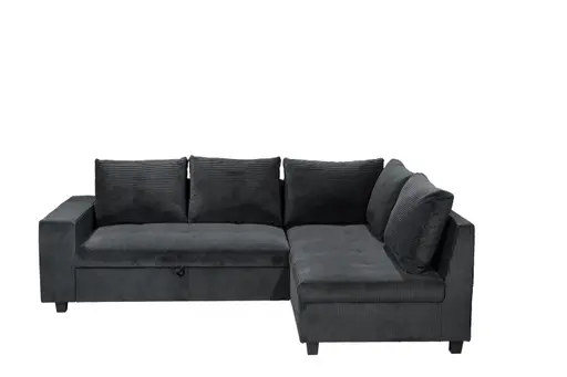 Ecksofa - 2-Sitzer mit Ecke rechts, Schlaffunktion, Cord, Schwarz
