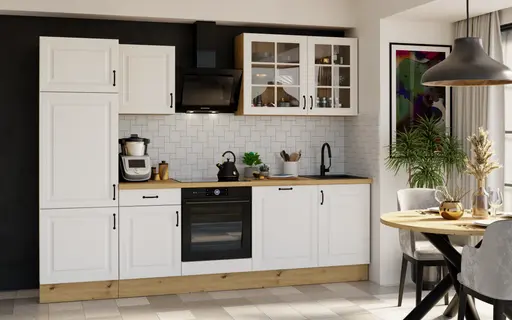 Küchenblock- ohne E-Geräte, B ca. 280 cm, Eiche Dekor, Weiß, Matt