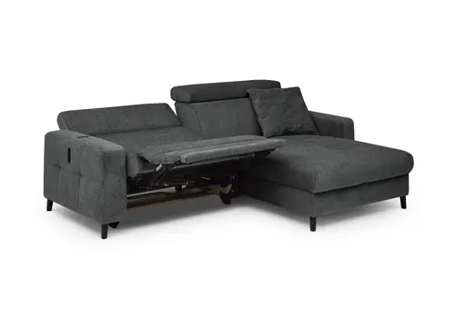 Ecksofa JANKO - 1-Sitzer mit Longchair rechts, Relaxfunktion motorisch, Stoff, Dunkelgrau