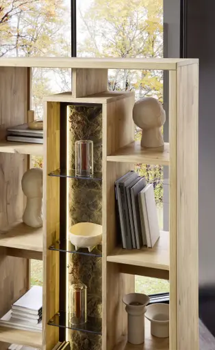 Raumteiler - mit Beleuchtung, Wildeiche massiv