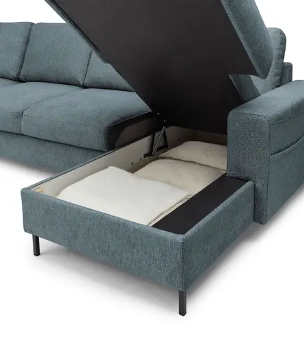 Wohnlandschaft - Ecke links mit 2-Sitzer und Longchair rechts, Stoff, Azur