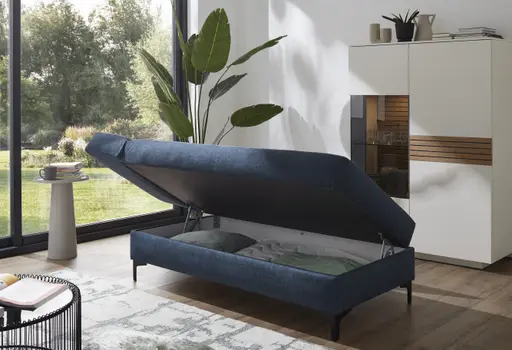 Schlafsofa Verano - Ausrichtung links inkl. Schlaffunktion und Bettkasten, Stoff, Petrol