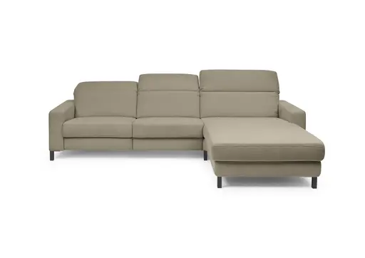Ecksofa - CALM FLEX 2.0, 3-Sitzer mit Longchari rechts, Kopfteil verstellbar, Stoff, Beige