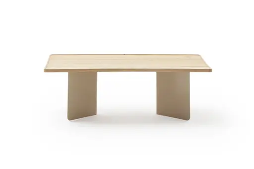 Couchtisch Olai - LHB ca. 120x39x65 cm, Asteiche Massiv, Metall, Beige