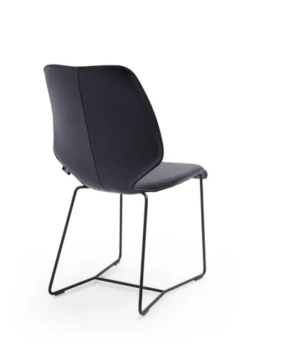 Stuhl Penthouse - Stoff, Dunkelblau, Leder, Lavendel, Kufen, Anthrazit