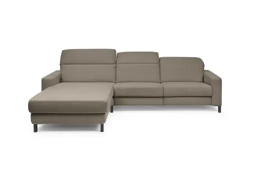 Ecksofa - CALM FLEX 2.0, Longchair links mit 3-Sitzer, Kopfteil verstellbar, Stoff, Braun