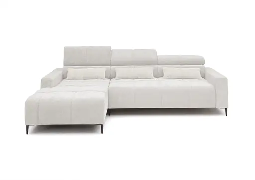 Ecksofa - Longchair links mit 2-Sizer, Sitztiefe verstellbar motorisch/Kopfteil verstellbar, Stoff, Creme