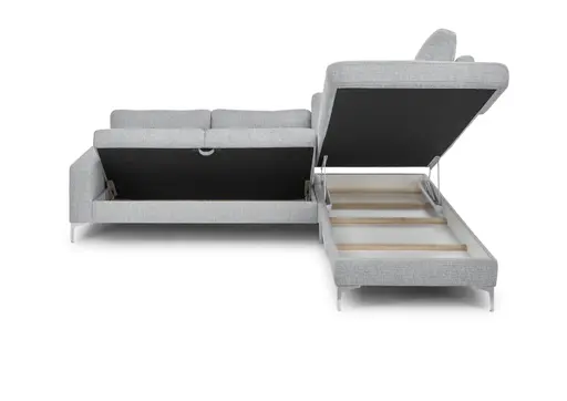 Ecksofa CALM 2.0 - 2,5-Sitzer mit Ecke rechts, Schlaffunktion mit Bettkasten, Stoff, Grau
