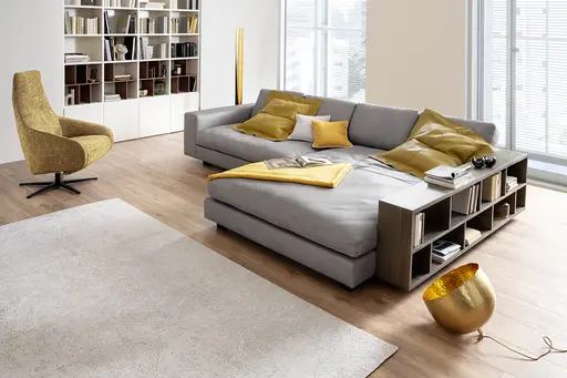 Ecksofa Aprino 1 - 2,5-Sitzer mit Longchair rechts, Leder, Grau