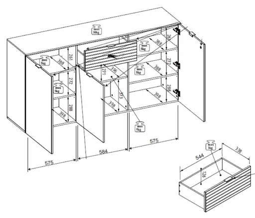 Sideboard - B ca. 180 cm, Kaschmir, Riva Eiche Nachbildung