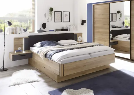 Bettanlage- Liegefläche ca. 180x200 cm, Eiche Dekor, Graphit