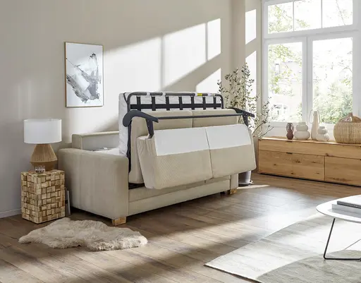 Sofa Lakeville - 2-Sitzer inkl. Schlaffunktion, Gestell Schwarz, Stoff, Beige