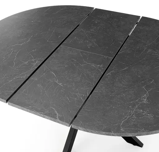 Esstisch - ausziehbar, Ø/H ca. 130x79 cm, Keramikoptik grau, Schwarz