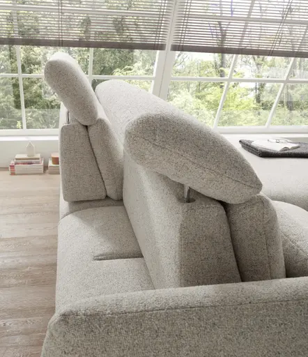 Ecksofa EM Lamego - Rückenlehne, Kopfteil und Armteil verstellbar, Stoff, Beige