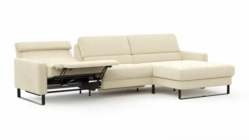 Ecksofa Valera - 3-Sitzer mit Longchair rechts inkl. Rückenlehne verstellbar und Relaxfunktion motorisch, Stoff, Natur
