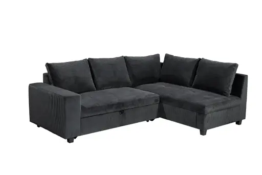 Ecksofa - 2-Sitzer mit Ecke rechts, Schlaffunktion, Cord, Schwarz