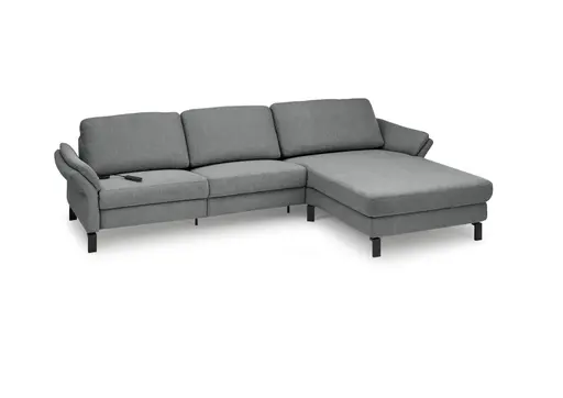 Ecksofa CALM PREMIUM 2.0 - 3-Sitzer mit Longchair rechts, Relaxfunktion motorisch, Armlehne verstellbar, Stoff, Anthrazit