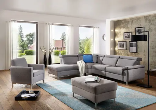 Ecksofa - Ecke links mit 2-Sitzer, Stoff, Silber