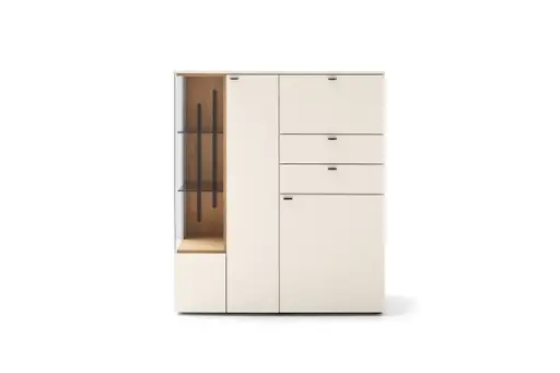 Highboard - Lack Creme, Akzent wildeiche Furnier
