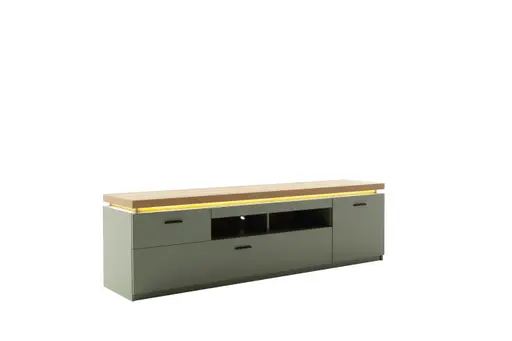 TV-Lowboard - mit Beleuchtung, B ca. 195 cm, Salbeigrün, Eiche Evoke Nachbildung