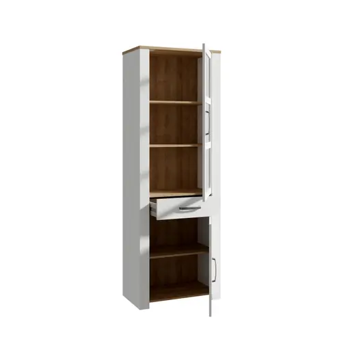 Vitrine FELLIAN- B ca. 71 cm, Weiß, Eiche Dekor
