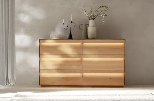 Sideboard Due Viso - inkl. Beleuchtung, BHT ca. 183x103x45 cm, Wildeiche Roheffekt, geölt