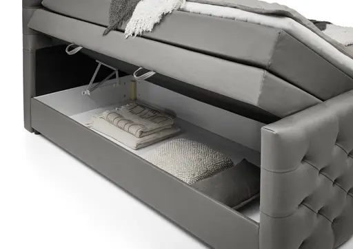 Boxspringbett SANDRIN- Liegefläche ca. 180x200 cm, Stoff, Taupe, inkl. Stauraum und Fußteil