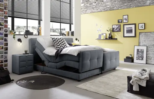 Boxspringbett- Liegefläche ca. 180x200 cm, Stoff, Mittelgrau