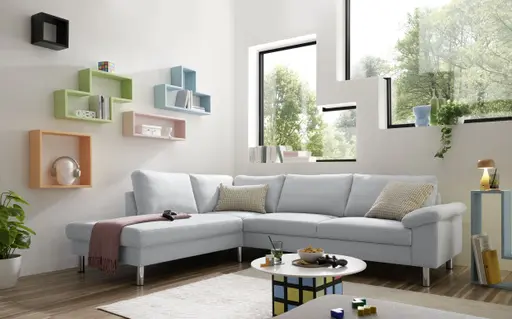 Ecksofa COOL - Ecke links mit 2,5-Sitzer, Querschläfer, Stoff, Hellgrau